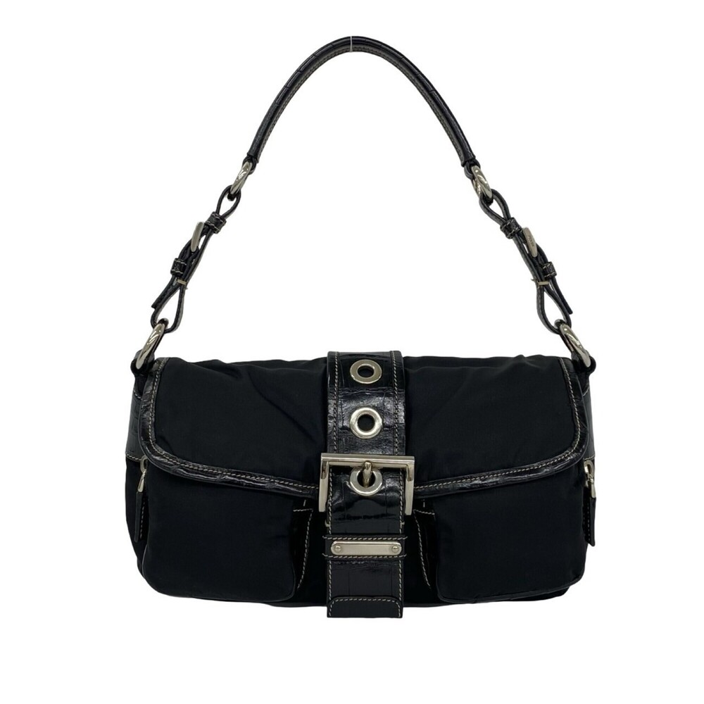 PRADA Prada Triangle Logo Hardware Embossed Leather Tessuto Nylon Semi Should...